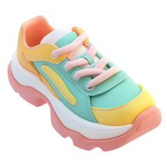 Poster - Three-dimensional illustration of a vibrant children's or unisex casual shoe with pastel colors.