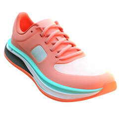 Poster - Vibrant, colorful close-up image of a modern athletic shoe.  The shoe showcases a stylish design with a bright pink and teal color palette.
