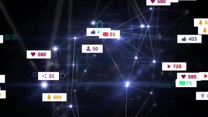 Poster - Social media icons floating above glowing 3D network nodes, illustrating online engagement trends