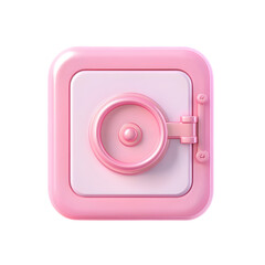 Aufkleber - Digitally rendered, square-shaped, pink safe box design with a white interior and a circular metallic handle.