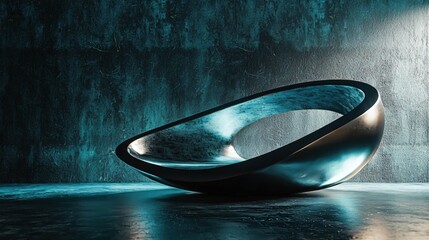 Poster - Modern Metallic Lounge Chair in Studio Setting Low Angle Shot with Teal Painted Concrete Wall Backdrop