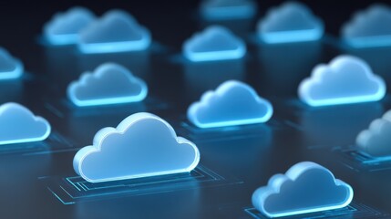Fototapete - Cloud Computing Network Conceptual Abstract Illustration Digital Data Storage Technology Isometric View