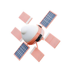 Poster - Digital rendering of a space station, featuring solar panels and a soft pink color scheme, set against a background of vibrant colors.