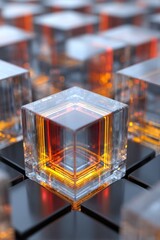 Fototapete - Abstract Glowing Cubes Arrangement Close Up Shot for Technology and Innovation Concepts