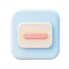 Aufkleber - Three-dimensional, light-blue square with a soft pink rectangular button in the center, set against a background of gradient pastel colors. A digital, graphic design element.