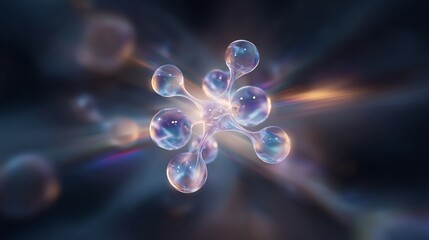 Wall Mural - Abstract Molecular Structure Illuminated With Light Effects Against Dark Background