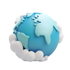 Aufkleber - Digital graphic of a stylized globe surrounded by fluffy white clouds. The globe and clouds are a light blue tone.