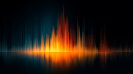 Wall Mural - Abstract Sound Wave Visualization With Orange And Blue Light Reflections On Black Surface