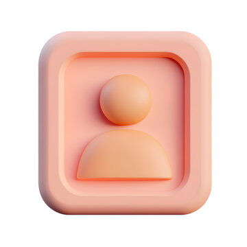 Three-dimensional, peach-colored, square icon that depicts a simple person figure, presented in a modern style.