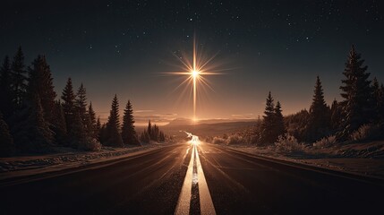 Wall Mural - Enchanting Night Sky with Star on Country Road