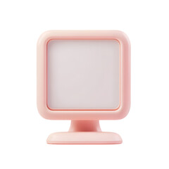Poster - Pastel pink, square, empty display device, with a simple, decorative stand.  It appears to be a modern, technological object.
