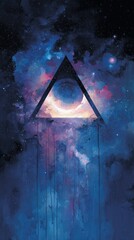 Poster - Abstract cosmic triangle design with celestial imagery.
