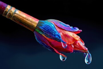 Poster - A paintbrush with a flower on it is dripping water