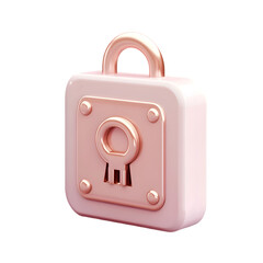 Poster - Three-dimensional, rose-gold padlock design on a light-pink square box.  The lock is highlighted, against a plain background, and appears to be a digital illustration.