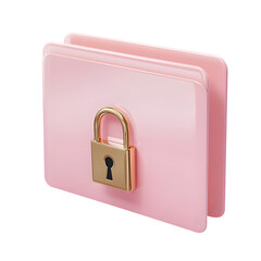 Poster - Vibrant pink folder with a golden lock, representing data protection and digital security.  The image is digitally rendered and demonstrates a modern design aesthetic.