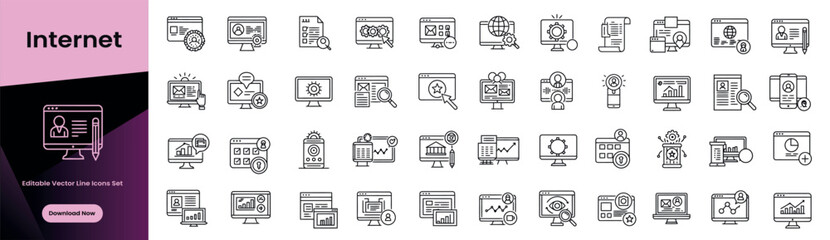 Poster - Internet technology vector line icons set for digital interfaces and web applications