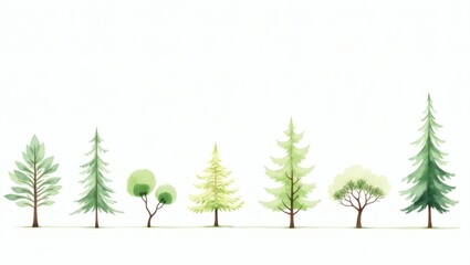 Poster - a collection of illustrated trees, showcasing a variety of shapes and shades. It presents a peaceful and natural theme, perfect for adding an element of the outdoors