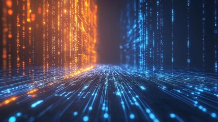 Futuristic glowing digital data stream. Technology and AI concept.