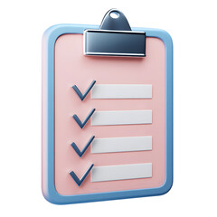 Poster - Digital illustration of a pink clipboard with a blue frame, displaying a checklist of tasks.