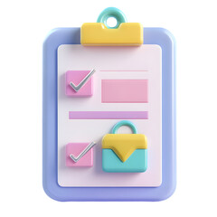 Fototapete - three-dimensional, brightly colored clipboard showcasing a checklist with pastel-toned boxes and a b