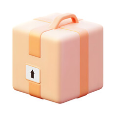 Poster - Peach-toned, 3D rendered cube-shaped box with an orange handle and strap, showing an up arrow on the side.  The box is presented as a digital graphic and is ready to be used for commercial purposes.