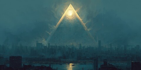 Poster - Mysterious celestial object over a city skyline.