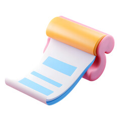 Aufkleber - Vibrant, digitally rendered image of a document emerging from a printing roll.  Soft, pastel colors are used for the design elements.