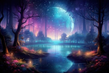 Wall Mural - magic night vegetation landscape outdoors.