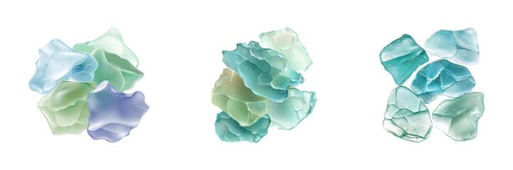 Poster - Abstract Sea Glass Art Set. Coastal Decor And Ocean-Inspired Design Collection Isolated On Transparent Background