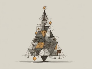 Poster - Geometric christmas tree design with ornaments.