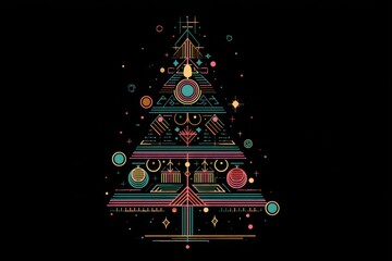Poster - Abstract geometric christmas tree design on a black background.