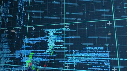 Aufkleber - Data visualization displaying floating code on neon grid highlighting colored clusters in 3D render