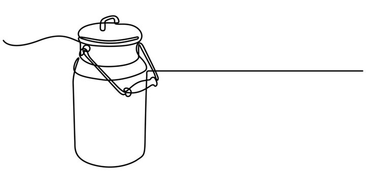 milk drum  continuous one line drawing, The milk can is drawn in one line. Continuous line. Minimalistic Milk can container one line art drawing graphics.                                        