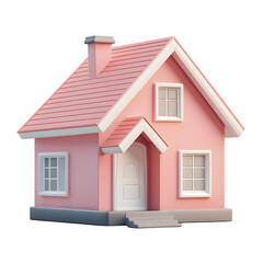Poster - Three-dimensional, rendered image of a pink house with a simple design.  The house is brightly colored and has a cartoon-like style.