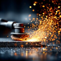 Leinwandbilder - Metalworking in action: An angle grinder sparks while cutting steel, creating a shower of bright, festive light.
