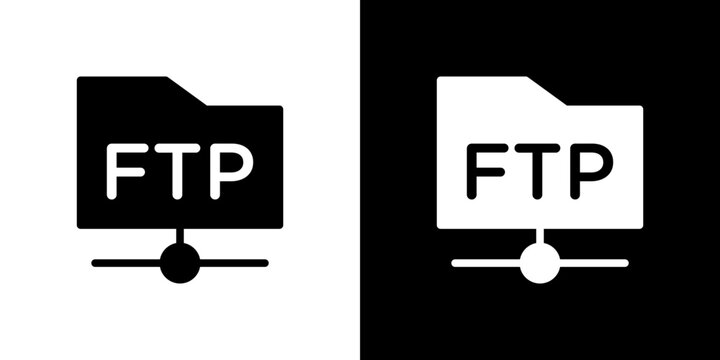 FTP icon flat vectors set. black and white
