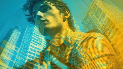 Poster - A vibrant urban portrait of a person with dynamic colors.
