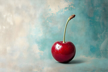 Poster - A single, vibrant cherry, perfectly presented against a textured backdrop.