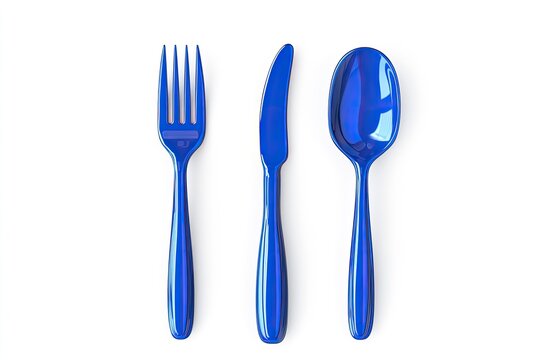 Bright blue plastic cutlery set (1)
