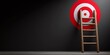 © Oleksandr - Wooden ladder leaning on large red target against dark wall background symbolizing ambition, focus, motivation, and reaching business goals.