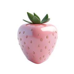 Aufkleber - Vibrant, glossy pink strawberry, rendered in a three-dimensional digital illustration.  The strawberry appears smooth and detailed, with subtle highlights.