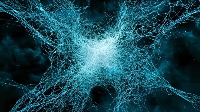 Abstract Cyan Energy Burst in Dark Smoky Background