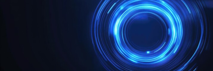 Poster - Fluid patterns of blue circles created with geometric lines on a dark background
