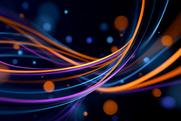 Fototapete - Abstract Orange Blue Purple Glowing Waves Dark Background Digital Art