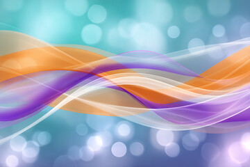 Fototapete - Abstract Orange Purple and Teal Flowing Waves with Bokeh Lights