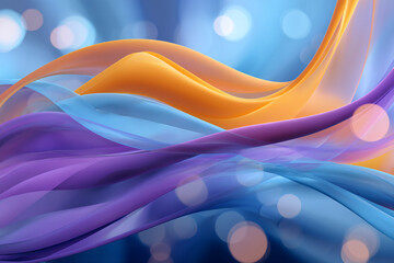Poster - Abstract Background with Flowing Blue Purple and Orange Fabric Waves