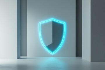 Poster - Secure graphic layout highlighting a shield design with glowing accents in a modern space