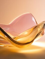 Poster - Elegant Glass Sculpture in Warm Tones with Curved Forms and Soft Reflections Ideal for Artistic Displays and Stylish Home Decor Inspiration