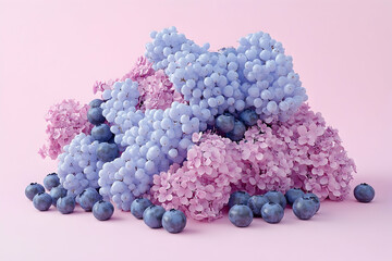 Poster - Vibrant pastel floral and berry arrangement on a pale background.