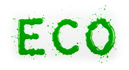 Poster - Green paint splash forming the word ECO, isolated on a white background. Environmental concept.